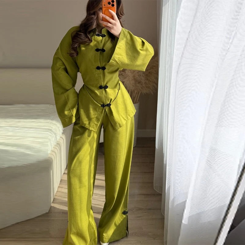 Elvira Mandarin Collar Linen Co-Ord Set