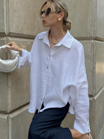Talia Oversized Linen Button Front Shirt