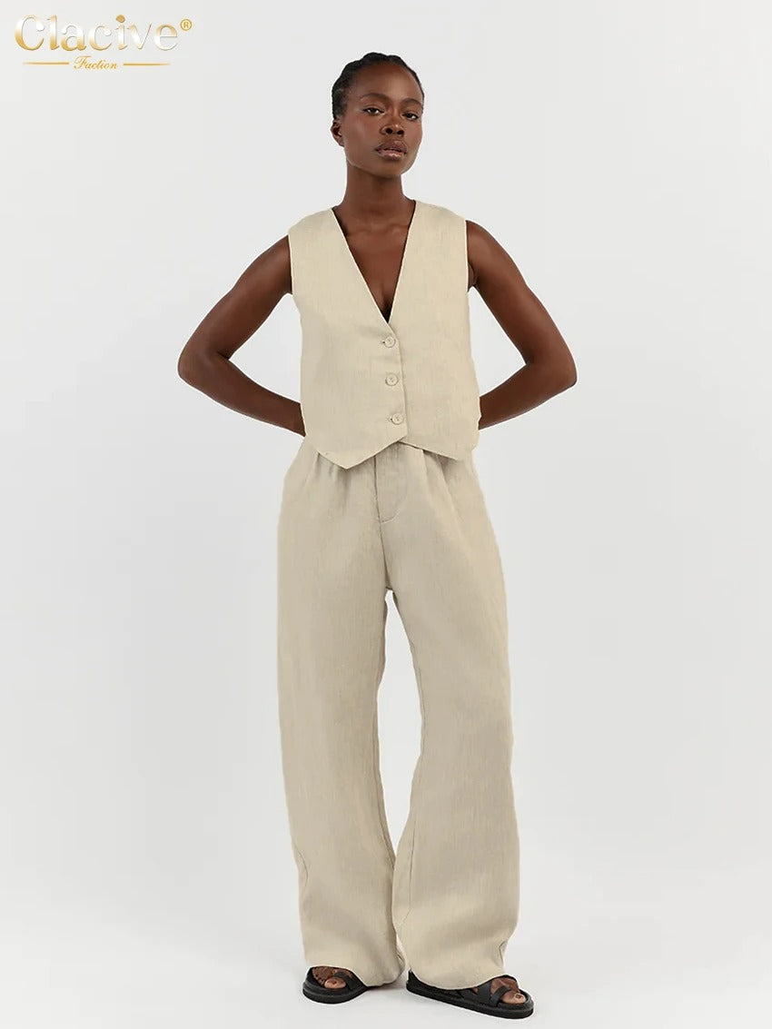 Viviana Linen Vest & Wide Leg Co-Ord Set