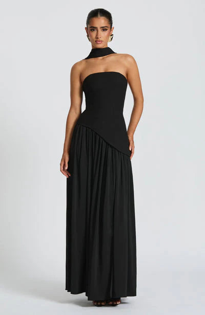 Ulivienne Strapless Pleated Evening Maxi Dress