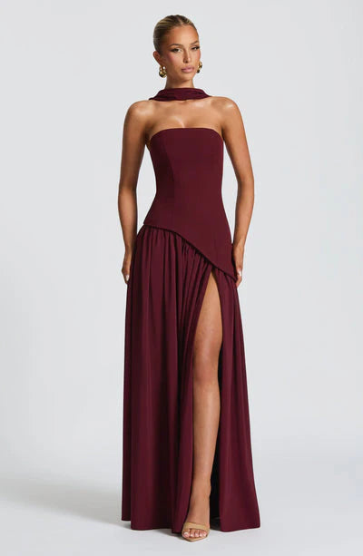 Ulivienne Strapless Pleated Evening Maxi Dress