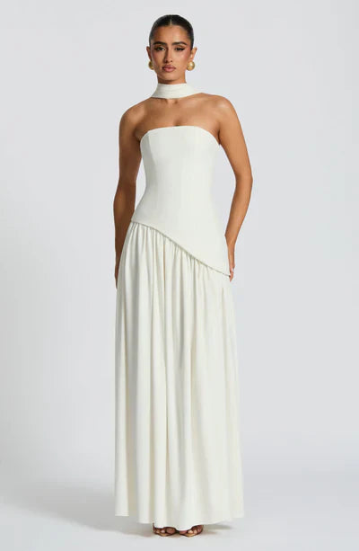 Ulivienne Strapless Pleated Evening Maxi Dress