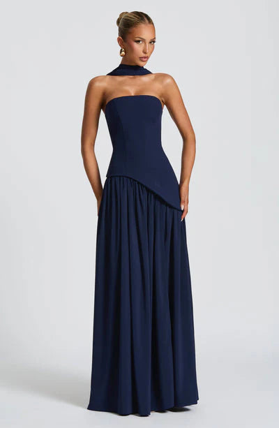 Ulivienne Strapless Pleated Evening Maxi Dress