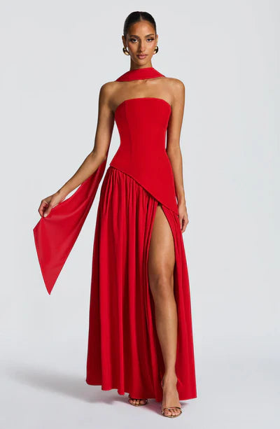 Ulivienne Strapless Pleated Evening Maxi Dress