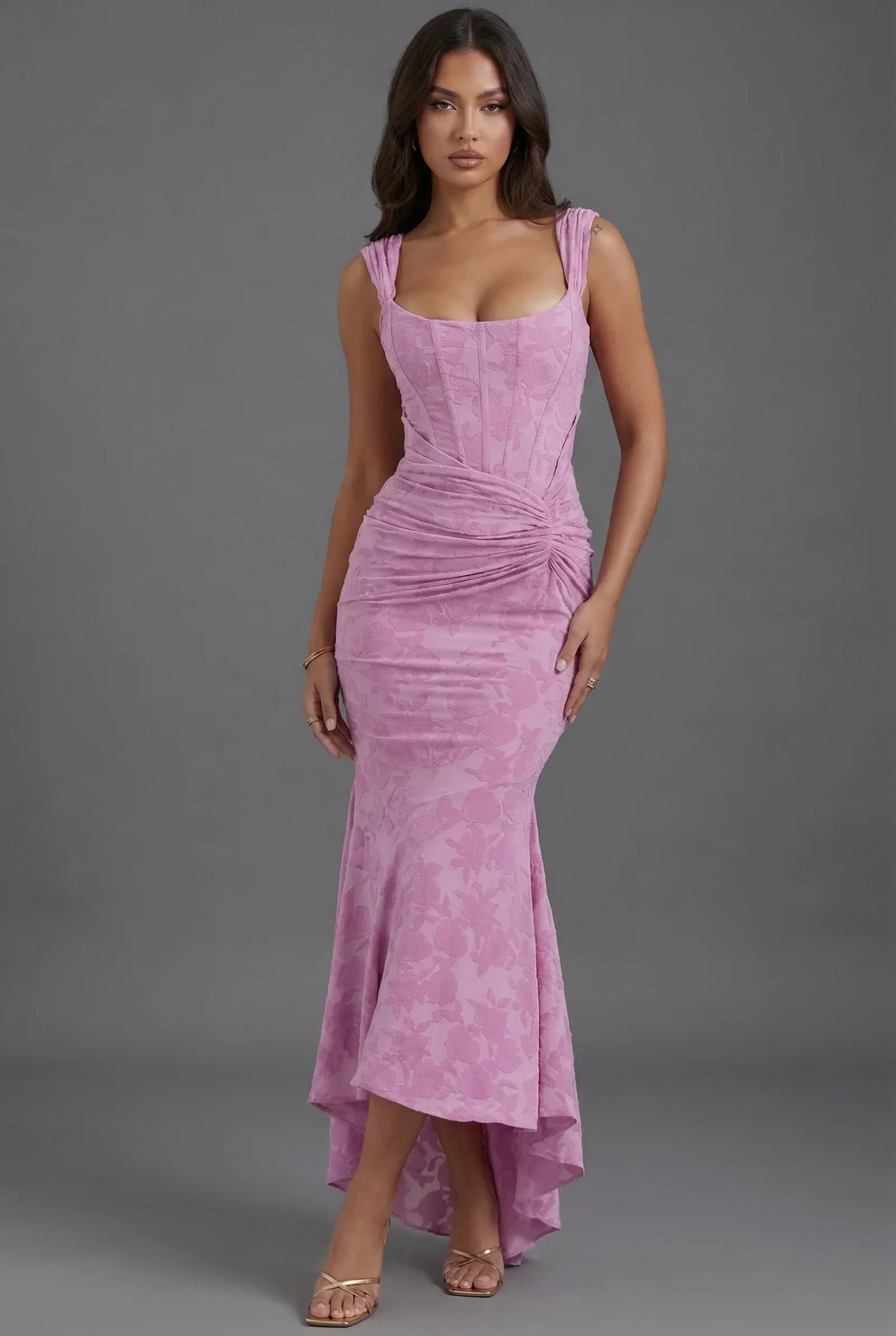 Oriannele Jacquard Corset Evening Midi Dress