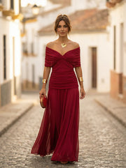 Lavielle Ruched Off Shoulder Wedding Guest Maxi Dress