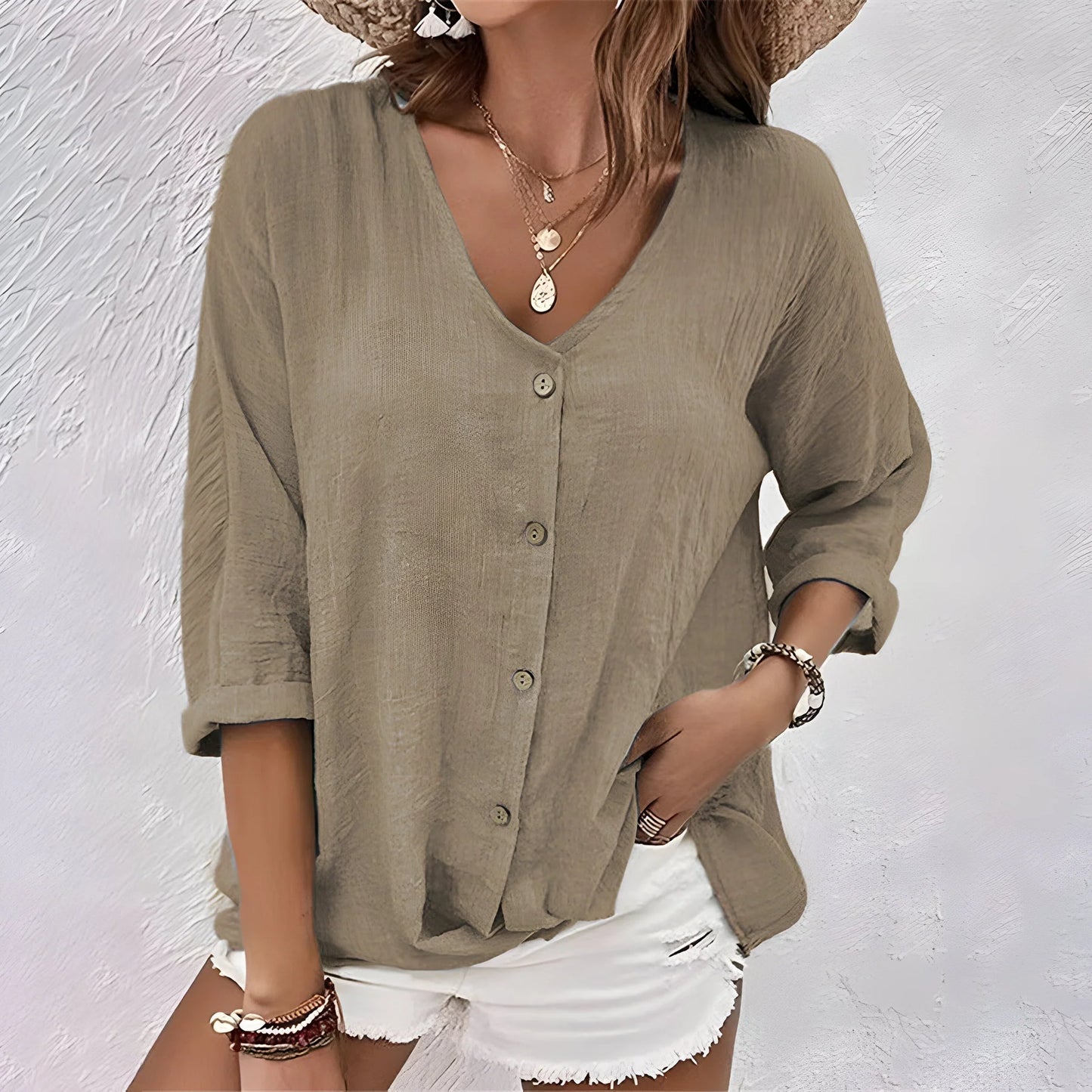 Luvielle Linen Button Front Casual Blouse