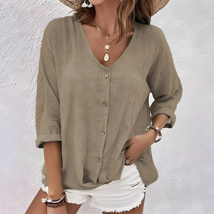 Luvielle Linen Button Front Casual Blouse