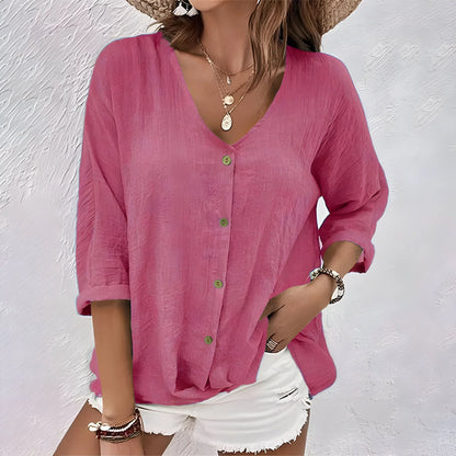 Luvielle Linen Button Front Casual Blouse