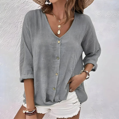 Luvielle Linen Button Front Casual Blouse