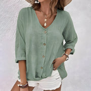 Luvielle Linen Button Front Casual Blouse