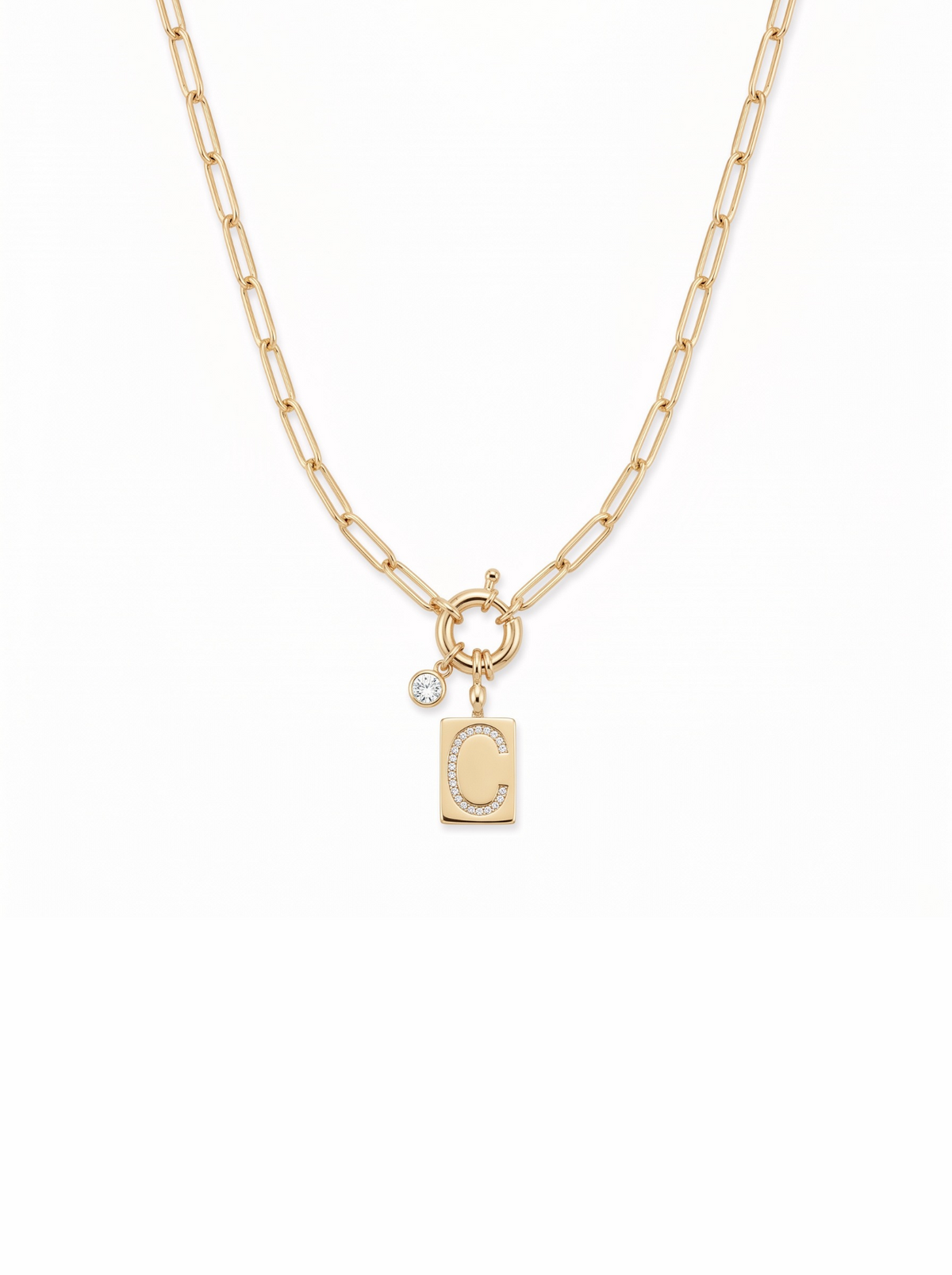 Lucienne Women's Initial Necklace, Paperclip Chain Necklace